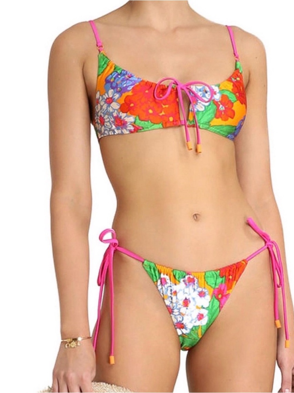 Zimmermann Riders Drawstring Floral Orange Bikini Pink Swimsuit Swim Size 1